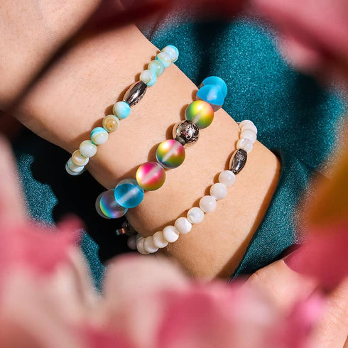 Limonade bleue | Argent | Bracelet de déclaration en verre sirène